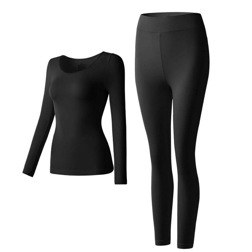 Women's Thermal Underwear Set Winter Warm Base Layer Set Long Underwear Top Bottom Cold Weather Ultra-Soft Long Set Base Layer: L / black