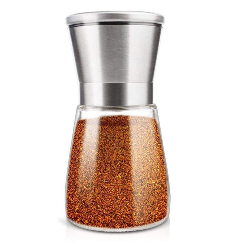 Roestvrij Staal/Glas Handleiding Rotatie Peper Molen Multifunctionele Kruidkruik Zout En Peper Shakers Keuken Kruiden Gereedschap: short-1Pcs