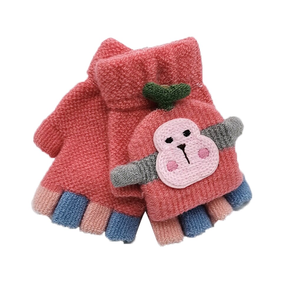 Infant Baby Warm Half Finger Gloves Fitness Children Kids Cotton Winter Thicken Gloves Winter Knitted Wool Mittens Gloves: Watermelon red