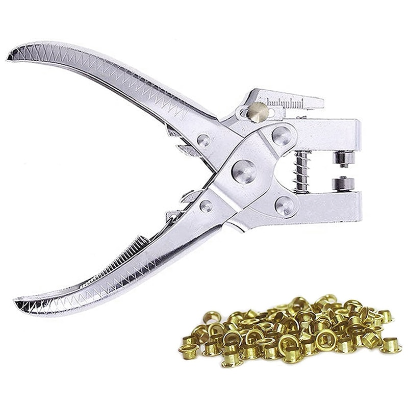 Eyelet Hole Punch Pliers Punch Pliers Set with 100 Eyelets Eyelets and Hole Punch Kit for Leather, Belt, Shoe,: Default Title