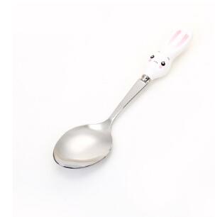 Couverts cuillère en acier inoxydable, jolis ustensiles d&#39;alimentation pour bébés, fourchette lapin carotte, nourriture pour bébés enfants, vaisselle mignonne poignée à prise: Rabbit spoon