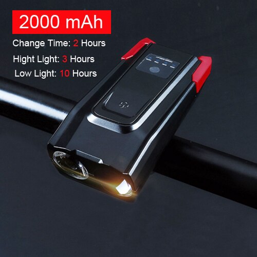 2000/4000mAh Smart Induktion Fahrrad Front Licht Kit USB Aufladbare LED Rücklicht Und Scheinwerfer Mit Horn Taschenlampe Für fahrrad: 2000 red