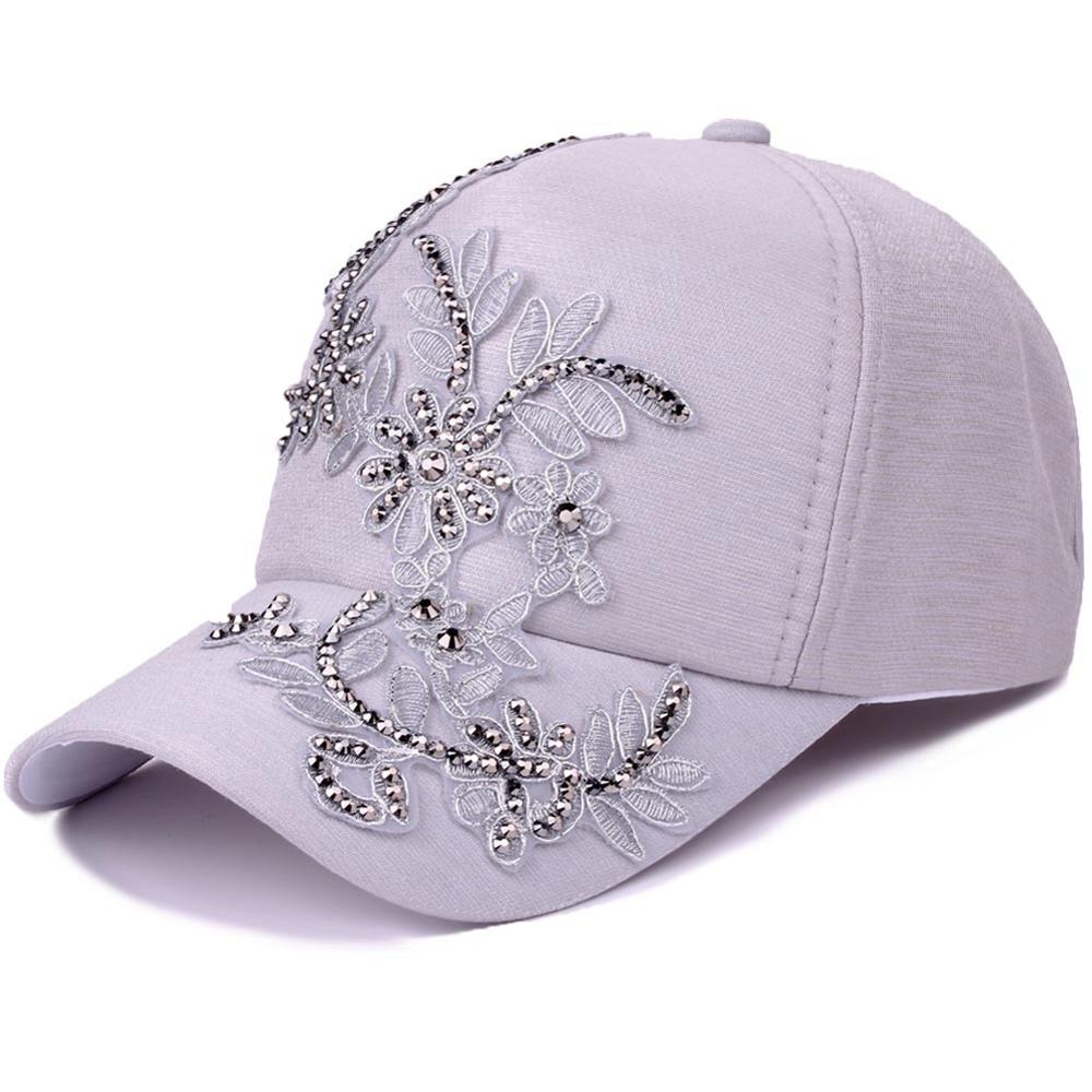 Mode Witte Baseball Cap Vrouwen Bloemen Vorm Jeugd Meisjes Hoeden Casquette Homme Womens Grey Borduren Klinknagel Snapback Cap: grey