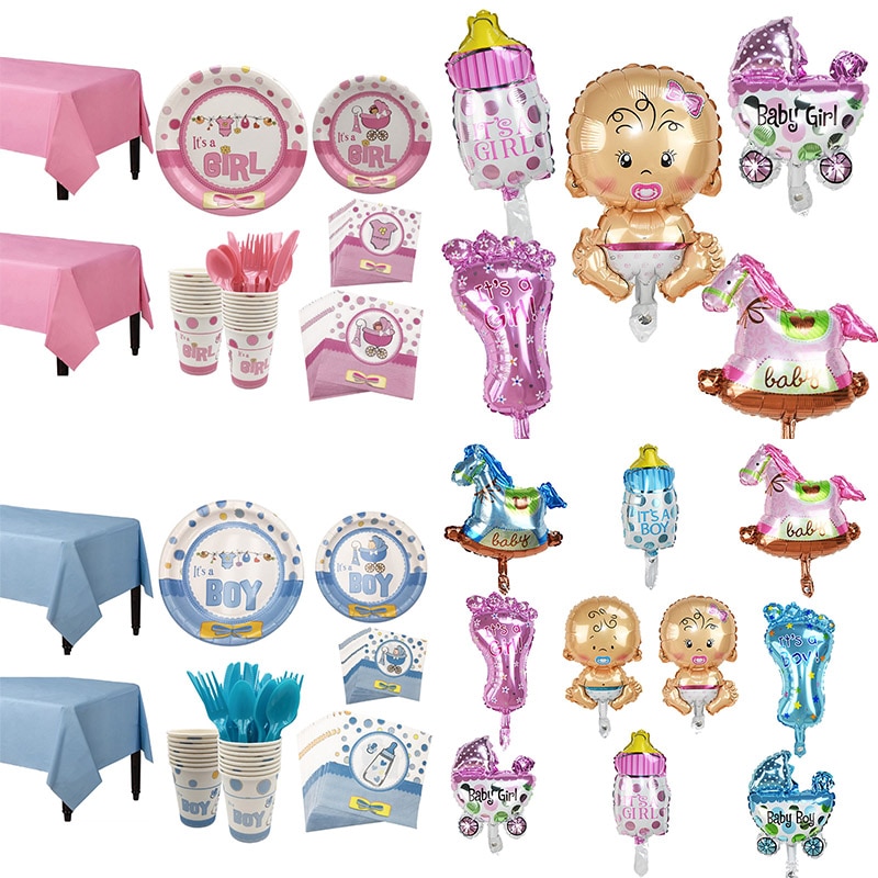 1Set Gender Reveal Napkin Cup Tablecloth Boy girl Balloon Kids baby Shower Birthday Birthday Favor Decoration Supplies