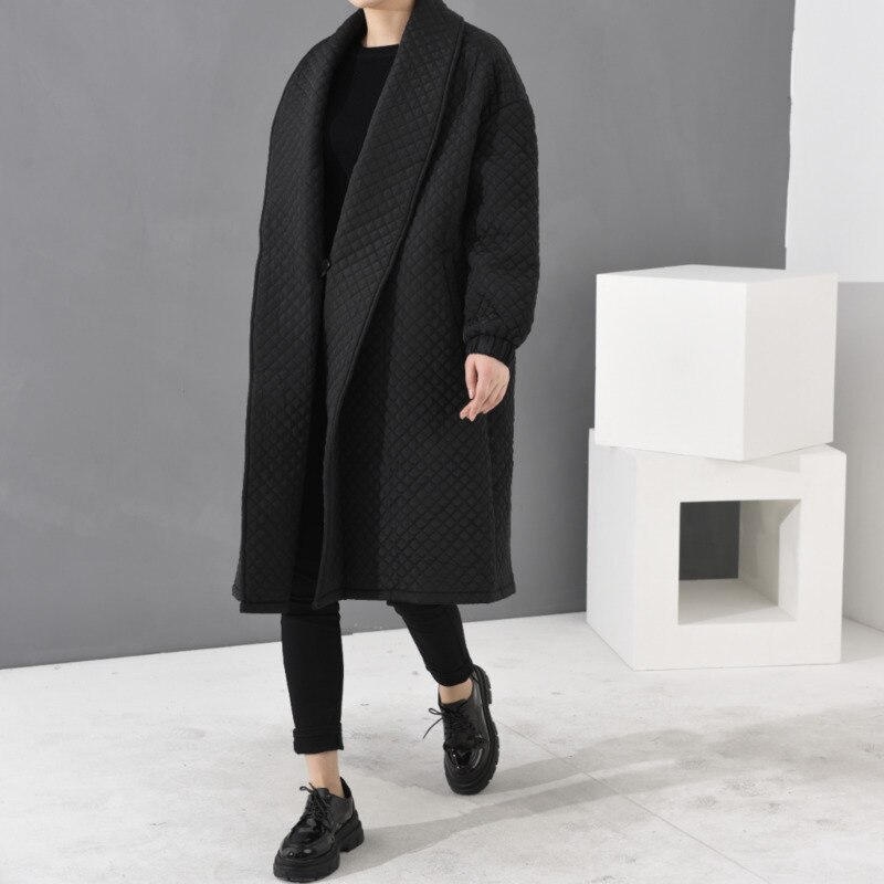 [GUTU] Chaqueta Otoño Mujeres Grandes Más Europea de Corea Cazadora Gabardina Larga de Larga Floja Negro WTH1201