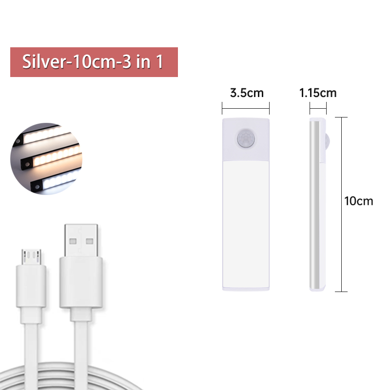 Lumière d'armoire Led avec capteur de mouvement, Rechargeable par USB, trois couleurs dans une lampe pour cuisine, garde-robe, éclairage intérieur 10/20/30/40/60cm: plum