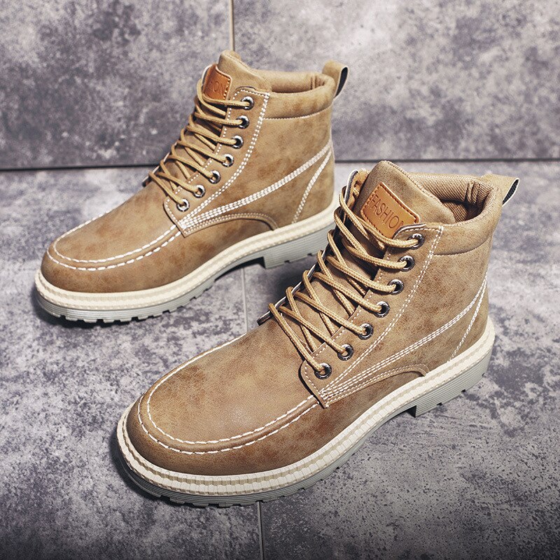 Vinter män & #39 ;s martin boots märkesskor ankel snö varma stövlar för män utomhusarbete fritidsskor svarta skor botas hombre 44: Kaki / 44