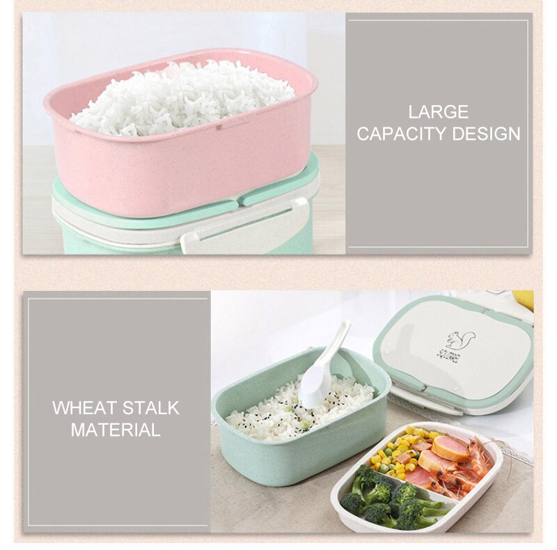 1 Pc Tarwe Stro Dubbele Draagbare Lunchbox Cartoon Student Kind Fruit Scherper Voedsel Magnetron Container Opbergdoos Servies