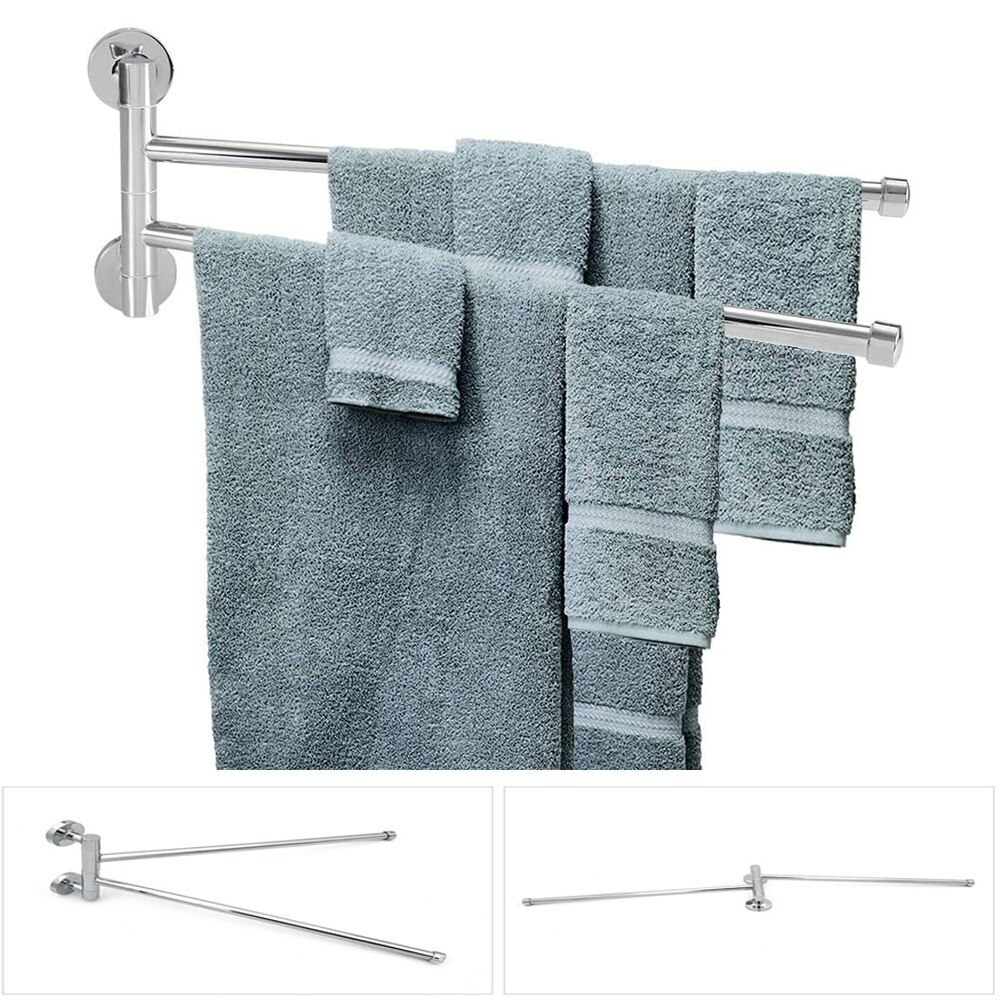 Rvs Handdoekenrek Roterende 2 Swing Arm Bad Rail Hanger Handdoek Houder 2 Bars Washroom Badkamer Rack Wall Mounted opslag