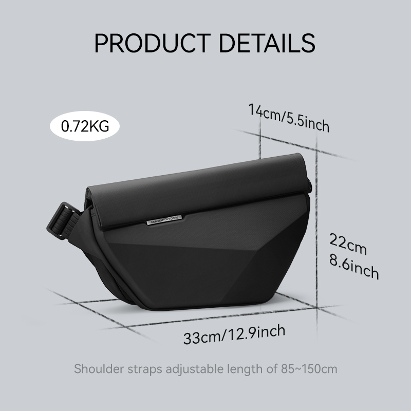 Mark ryden harde schoudertas voor heren met inzetstuk, gesp, magnetische klep, waterdichte crossbodytas voor heren, slingbag voor heren