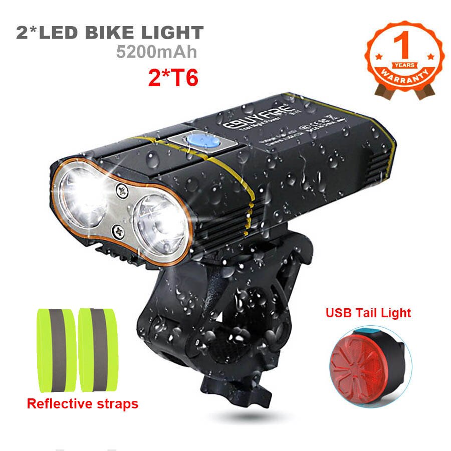6000LM Bicycle Light 2x XML-L2 LED Bike Light With USB Rechargeable Battery Cycling Front Light +Handlebar Mount: SetH T6xA03xLeggings
