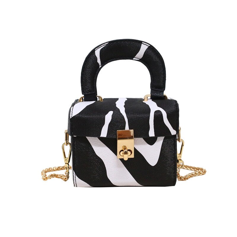 Box Tote Bag for Women Leather Zebra Leopard Handbag Female Chain Shoulder Messenger Purses: Zebra