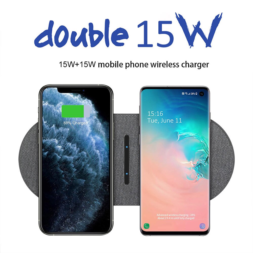 2 in 1 30w dual seat qi draadloze oplader voor samsung  s20 s10 dubbele snellaadpad voor iphone 12 11 xs max xr  x 8 airpods pro