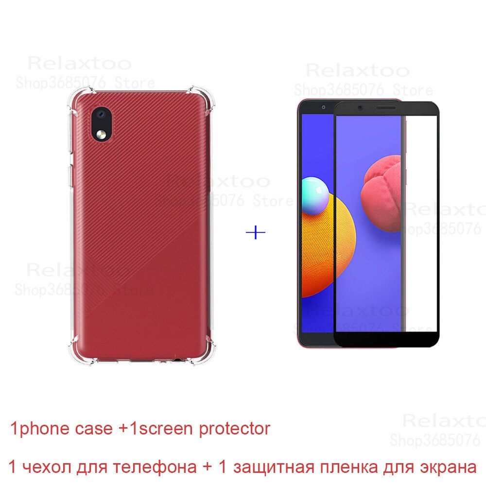 Funda de silicona TPU transparente 3 en 1 para Samsung a01 m01 core, cristal templado, Galaxy 01 core 01 core, película protectora para cámara: For Galaxy A01 core / glass and case