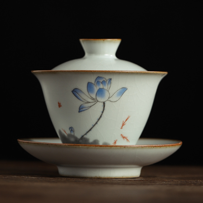 Pastoral keramik gaiwan fågelterrin kung fu teservis handgjord målning stor skål drinkware teskål: D