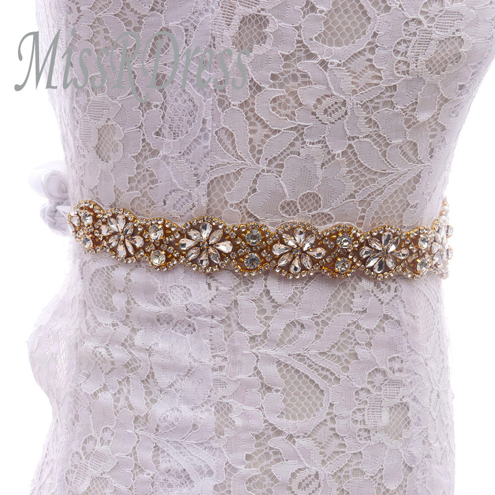 MissRDress dżetów pas ślubny Handmade perły ślubne pas złoty kryształ szarfa do sukni ślubnej dla Bridal akcesoria JK834