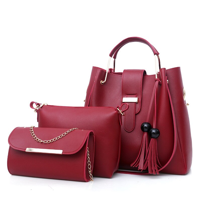 Three-piece Set Bags PU Leather Composite Luxury Bag Tassel Shoulder Messenger Bag for Women Handbag