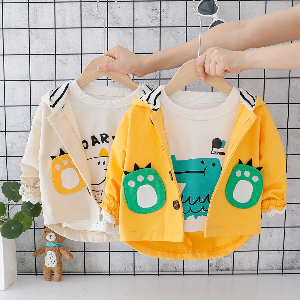 Herfst Baby Jongens Cartoon Dinosaurus Print Lange Mouwen Hooded Casual Jas Kinderen Kids Bovenkleding Meisjes Jassen Casaco
