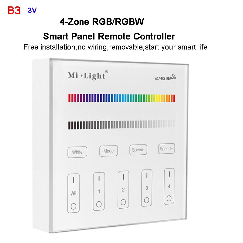 Miboxer-fita de led rgb/rgbw, com regulador de intensidade luminosa em 4 zona, 2.4g, wi-fi, ibox 1: B3   3V
