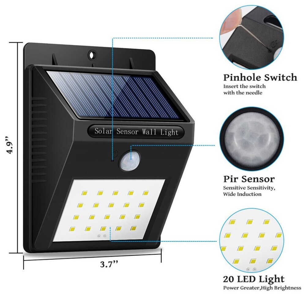 20 diod doprowadziło lampa na energię słoneczną z czujnikiem ruchu ip65 wodoodporna akumulator dioda doprowadziło zasilana energią słoneczną lampa słoneczna zewnętrzny czujnik pir czujnik płyt cd czujnik nocny