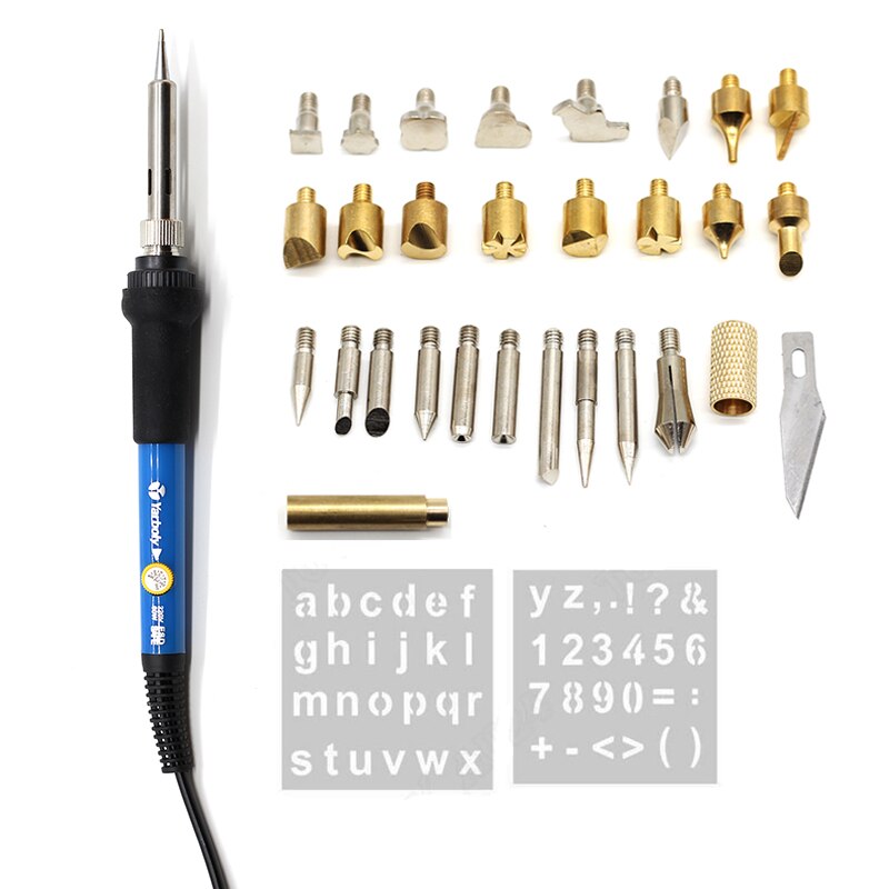 Træ brændende kit udskæring pyrografi pen kit 60w justerbar temperatur loddejern svejsning træ prægning brændende sæt: Default Title