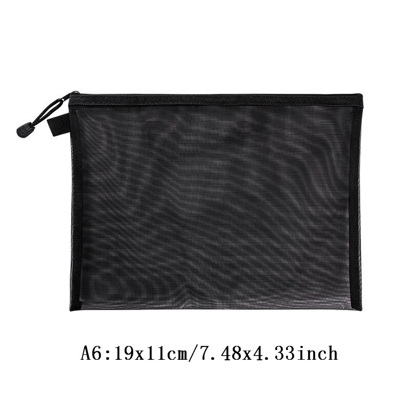Transparent Mesh File Bag Portable Business Document Stationery Zipper Pocket Organizer Office Supplies Storage Tool Accessories: D-A6 Black