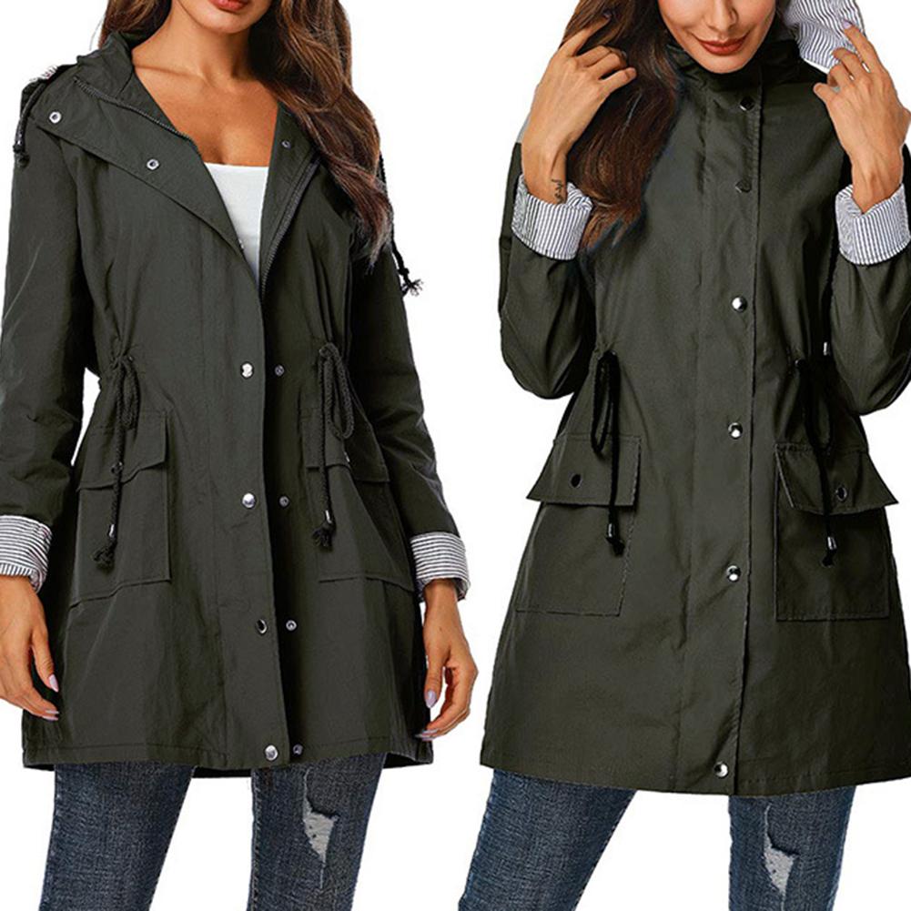 Kvinder dame trenchcoat vandtæt ensfarvet moda feminina hætte efterårs trenchcoat langærmet manteau femme outwear тренч