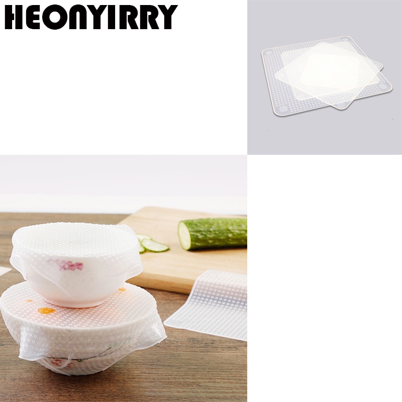 4pcs Food Fresh Keeping Saran Wrap Kitchen Tools Reusable Silicone Food Wraps Seal Vacuum Cover Stretch Lid Kitchen Accessories