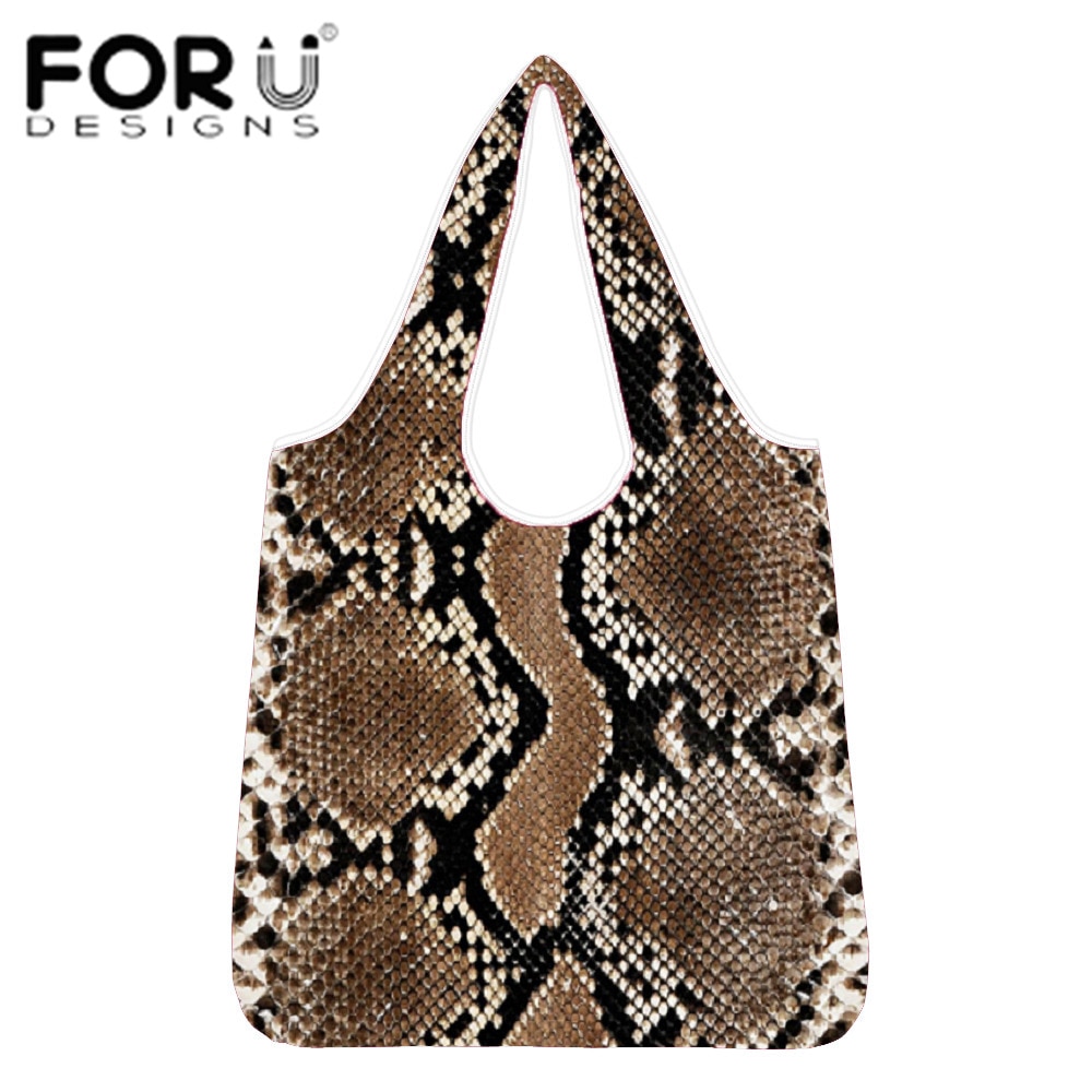 FORUDESIGNS Sneak Python patternDurable Lightweight Shopping Bags Reusable Foldable Totes Large Bags Ripstop Washable Eco Bag