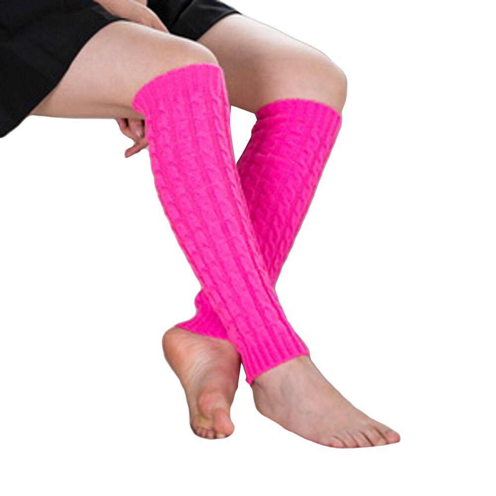 Women Winter Warm Leg Warmers Knitted Crochet Long Socks High Knee Socks Winter Warm Pashmina Cashmere Warm Legs Guantes #38: Hot Pink