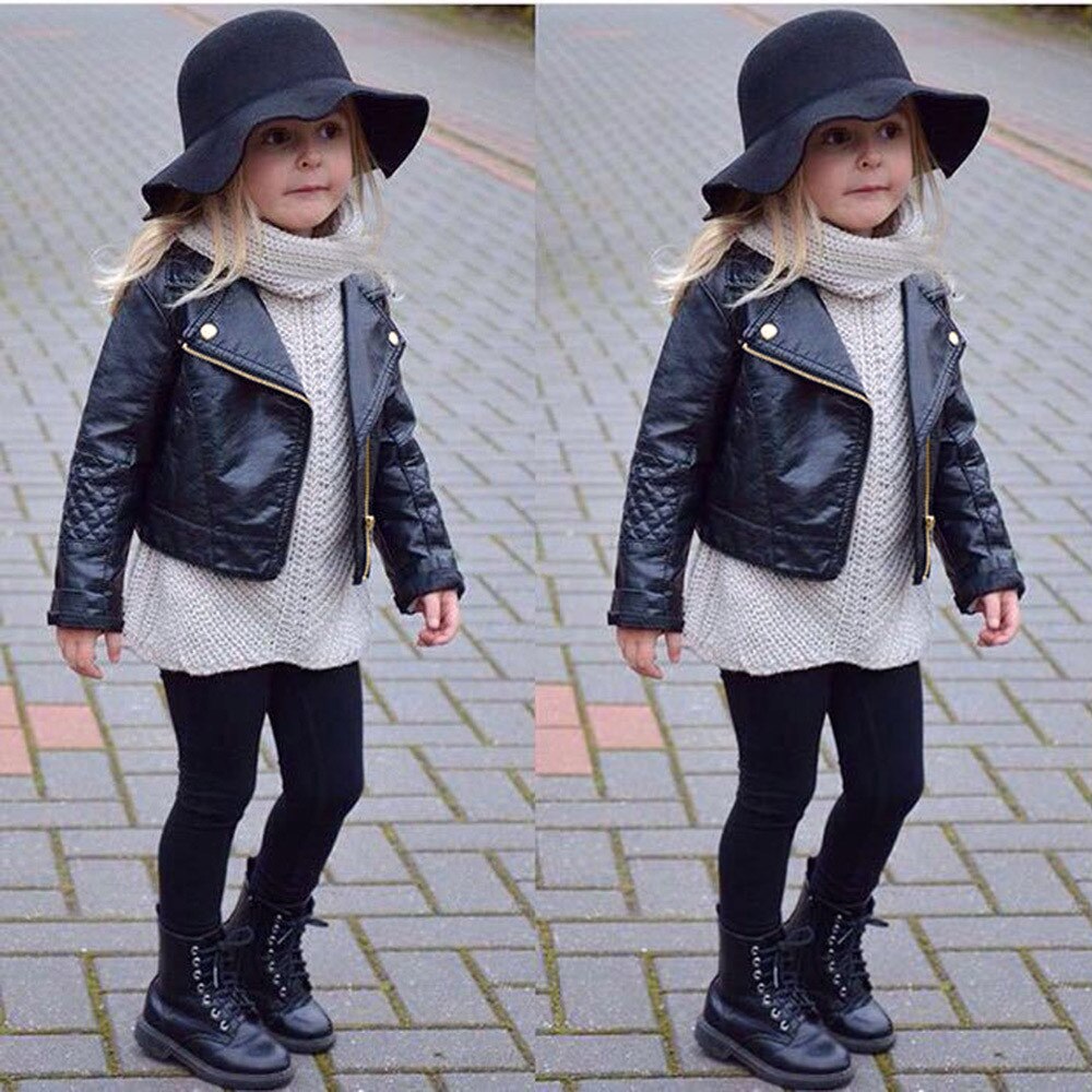 Spring and Autumn and the Wind PU Leather Leather Coat Baby Boys and Girls Short Children Jacket @A