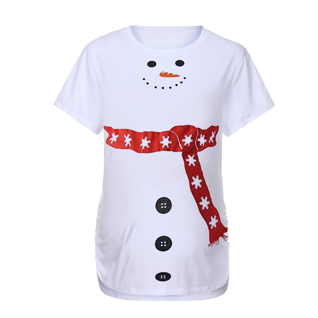 Maternité enceinte t-shirts femmes mignon noël bonhomme de neige dessin animé maternité t-shirts grossesse t-shirt hauts vêtements de noël grande taille: Rouge / L
