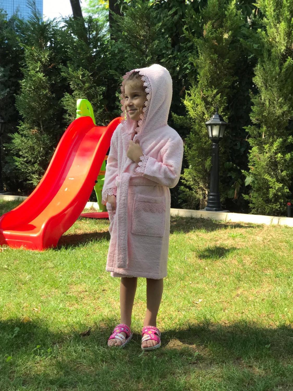 Huva barn badrockar 5-8 åldrar spetsbroderi barn mjuk badrock för flickor pyjamas nattlinne barn nattkläder gjorda i turkiet: Rosa / 5-6 åldrar