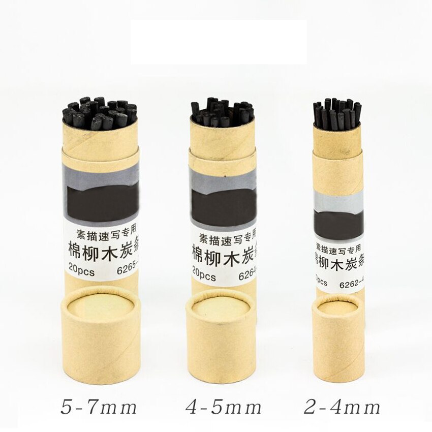 20 stk / sæt pil vin skitse trækulstifter, ca. . 2-4mm / 4-5mm / 5-7mm diameter, kunst tegning maleri trækulstifter
