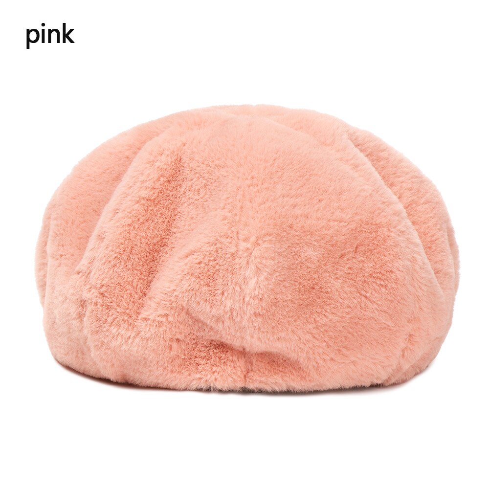 1PC Classic Beret Hat Women Soft Plush Pure Color Autumn Winter Beret Wool Outdoor Warm: pink