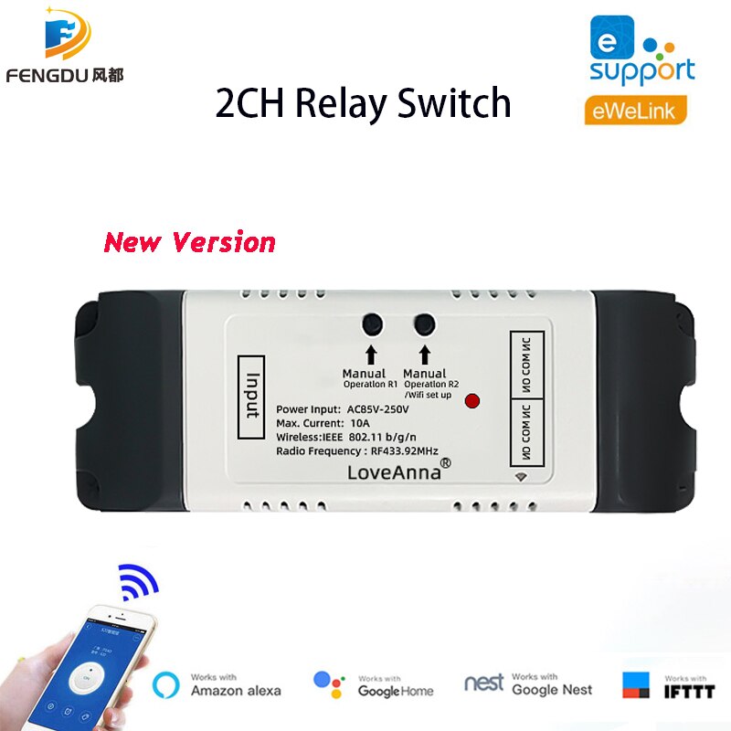 eWeLink 2CH Smart Wireless Timer Switch Module Smart WiFi Voice Control Switch Google Home Compatible