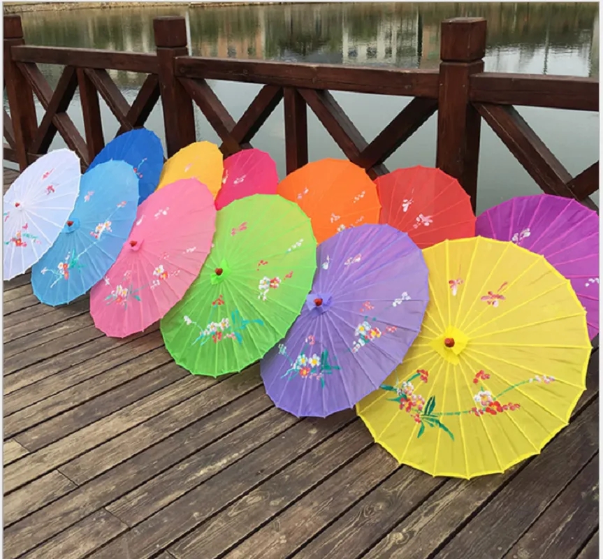 Paraguas de arte chino, sombrilla de seda con marco de bambú para boda, de cumpleaños, novia, dama de honor, de flores pintadas a mano, 1 piezas