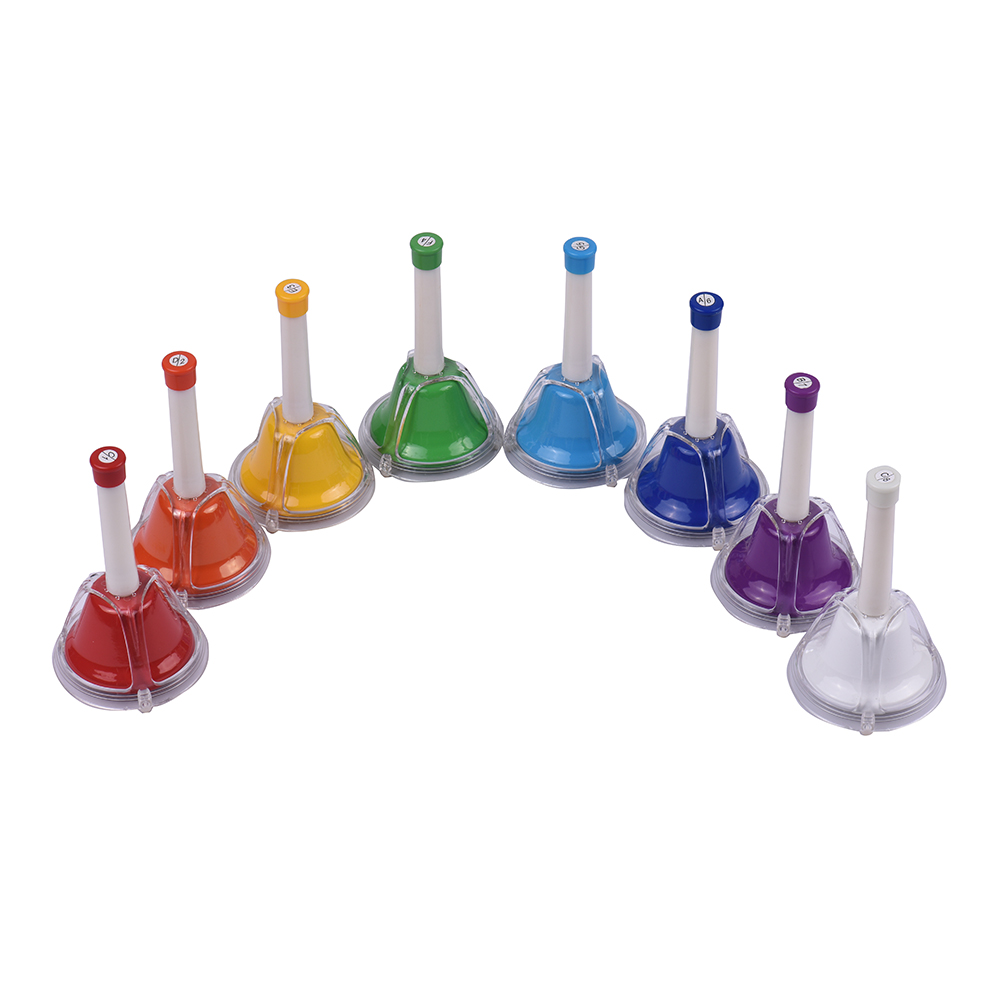 Ammoon-campana de Metal diatónica 8 Note para niños, Kit de campana de mano de percusión colorida, Juguete Musical para enseñanza de aprendizaje