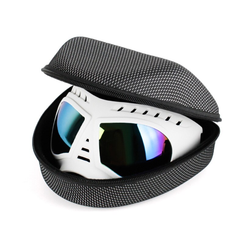 Seje hundesolbriller uv-beskyttelse vindtæt beskyttelsesbriller kæledyrsøjne slid mellemstor hund svømning skøjteløb briller: Hvid med kasse