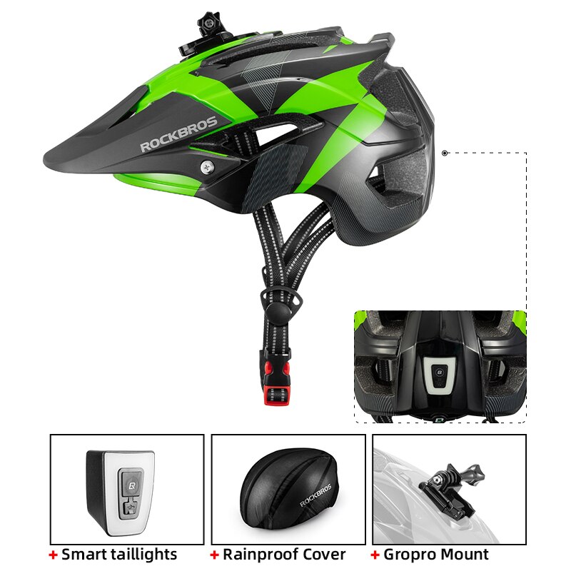 ROCKBROS-casco con luz LED integrada para ciclismo, casco con iluminación trasera, alerta reflectante EPS + PC, para bicicleta de montaña y carretera