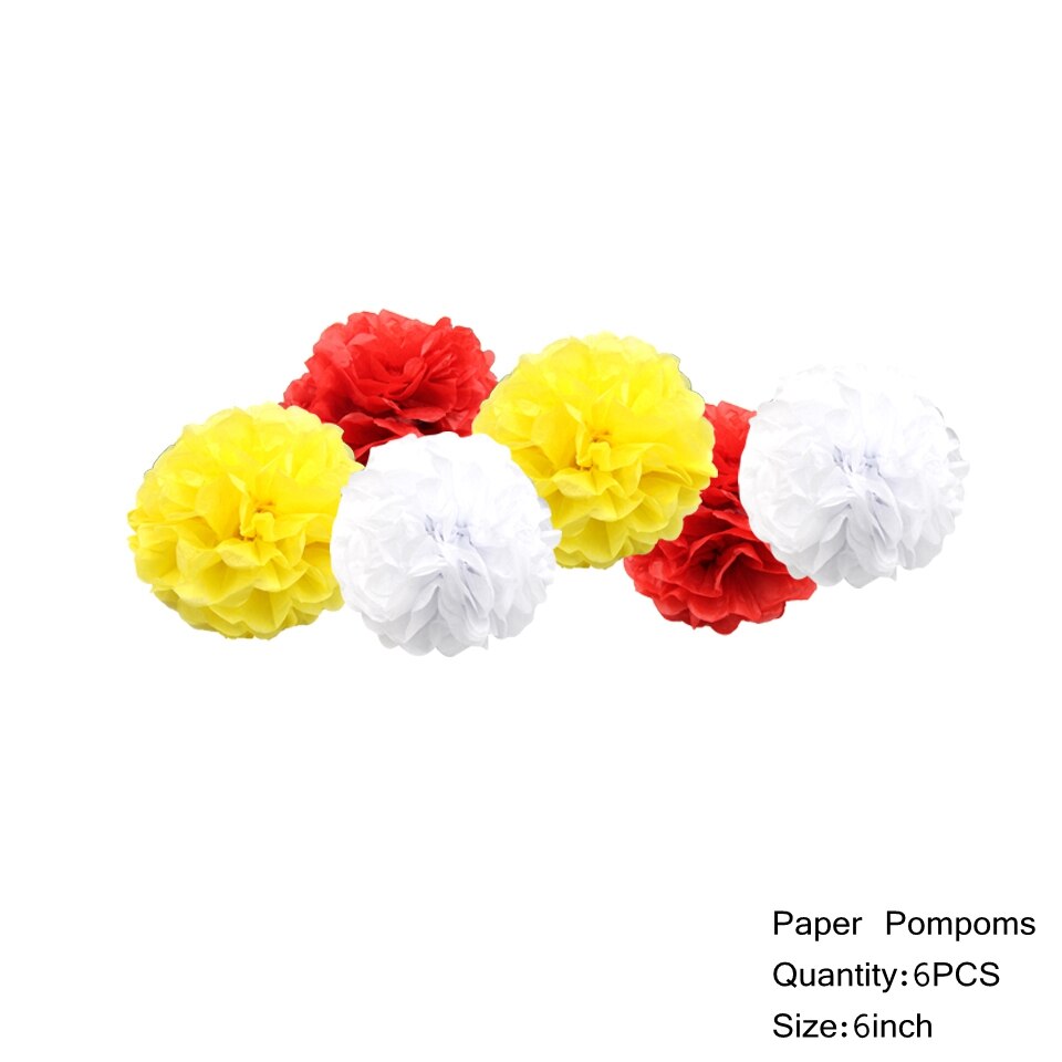 1 Set Firefighter Theme Decoration DIY Spiral Ornaments Fire truck Balloons Disposible Tableware Kids Birthday Party Supplies: 6pcs Paper Pompom
