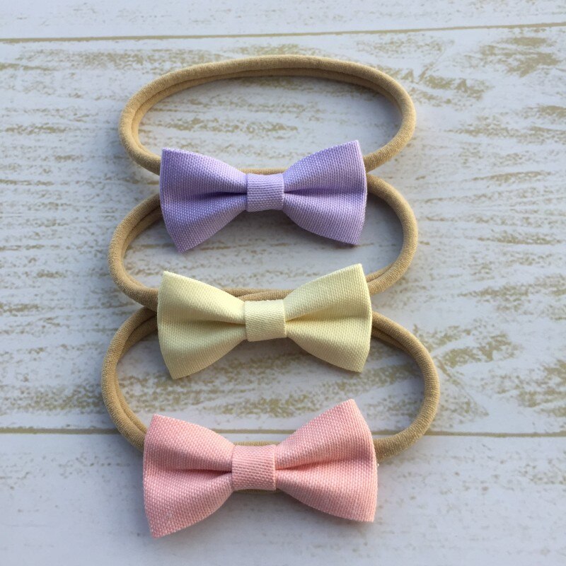 24 pçs/lote Mini Tecido Bow Headband Bebê Faixa de Cabelo de Nylon Macia Cabelo Accessroies