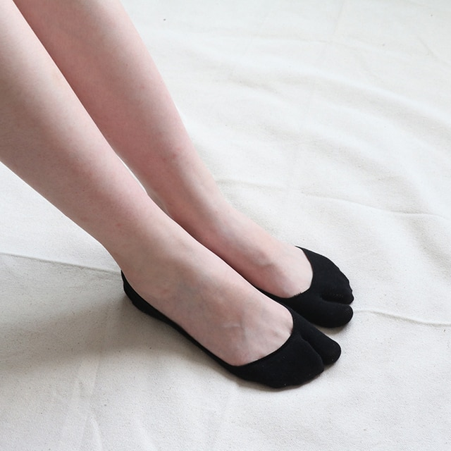 Japanse Kimono Flip Flop Sandaal Split Teen Tabi Ninja Geta Sokken Mannen Vrouwen Split 2 Teen Voet Vinger Onzichtbare Dunne katoenen Sokken: Black 