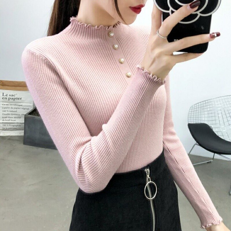 Halv høyhalset genser genser dame tidlig vår og høst koreansk slank slank tynn fôret strikket underskjorte tynn del: 02