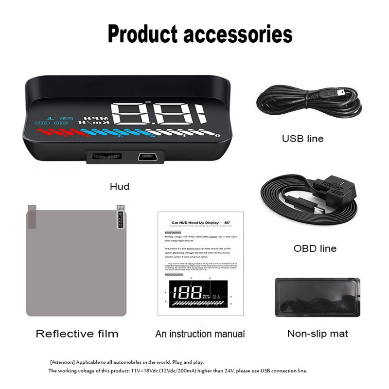 M7 HD Car Projector Windshield Head Up Display Car gadgets Automobile obd2 HUD Rise Monitor Display Speed Water Tank Temperature