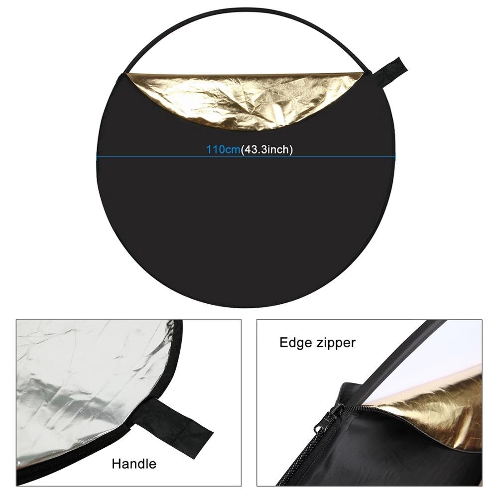 Puluz 110cm vikbar fotostudio reflektorskiva 5 in 1 ( silver/genomskinlig/guld/vit/svart) reflekterande studiofotoskiva diffuer