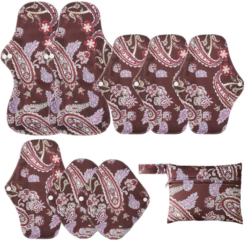 8pcs Bamboo Charcoal Reusable Menstrual Pads For Monthly Women Washable Gaskets Maternity Sanitary Towels Daily Pads 1pc Wet Bag: K-06