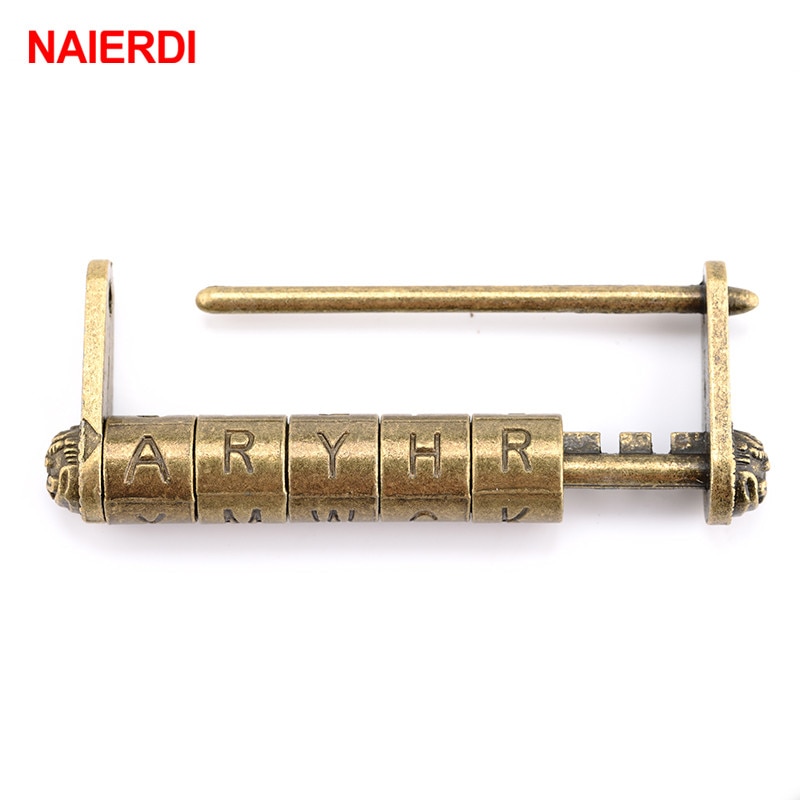 Naierdi Antiek Brons Retro Combinatie Lock 5 Brief Zinklegering Wachtwoord Slot Sieraden Hangslot Voor Houten Koffer Lade