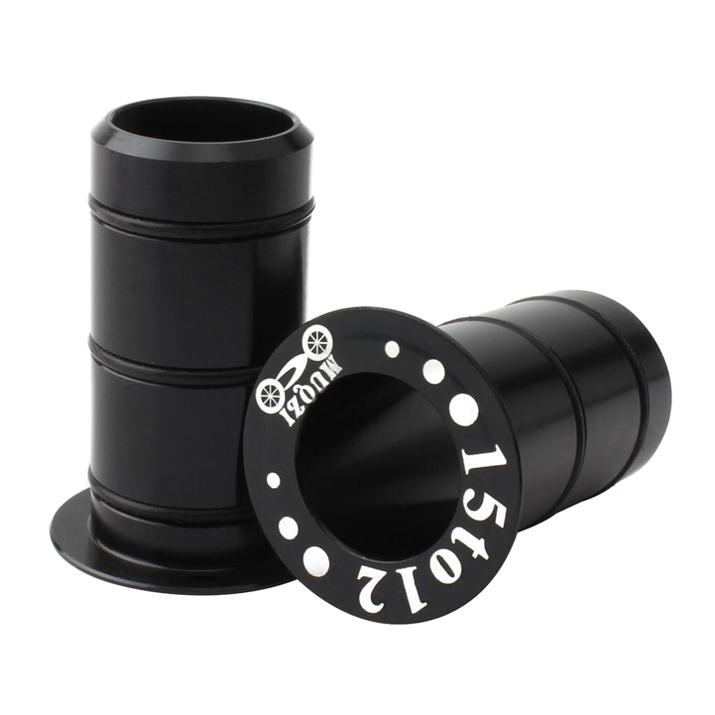 1 par adapter til konverteringssæde til cykelnav forreste aksel 15mm to 12mm,  med 6 tætningsringe  - 30 x 15 mm: Sort