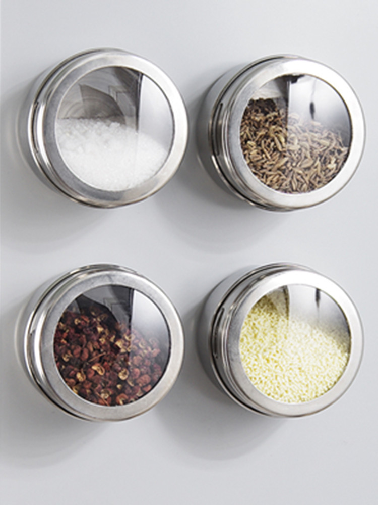 Magnetic Spice Jar Set With Stickers Stainless Steel Spice Tins Spice Storage Container Pepper Seasoning Sprays Kitchen Tools